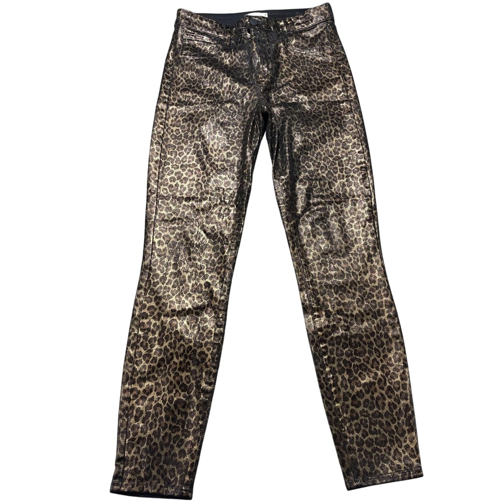 L'Agence Jeans Womens 26 Gold Leopard High Rise‎ Skinny Metallic Foil 26x28